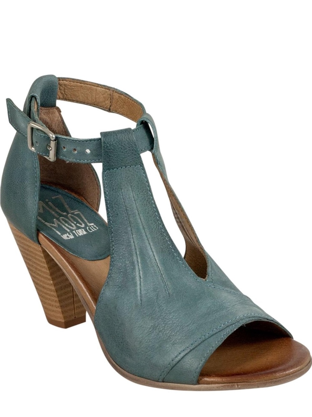 GUC Miz Mooz Teal Leather T-Strap Block Heel Sandal